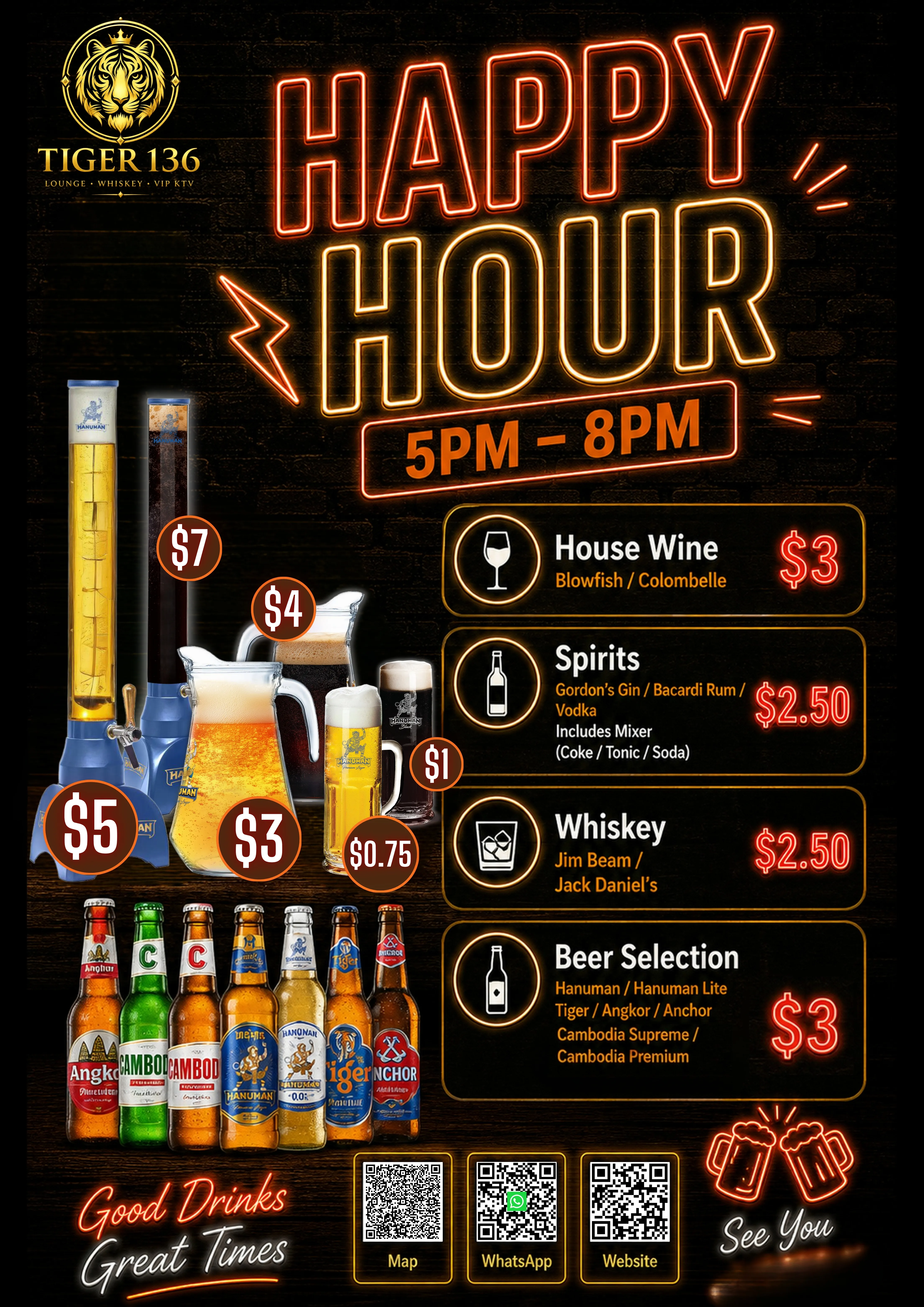 Happy Hour at Tiger 136 - 5PM to 8PM